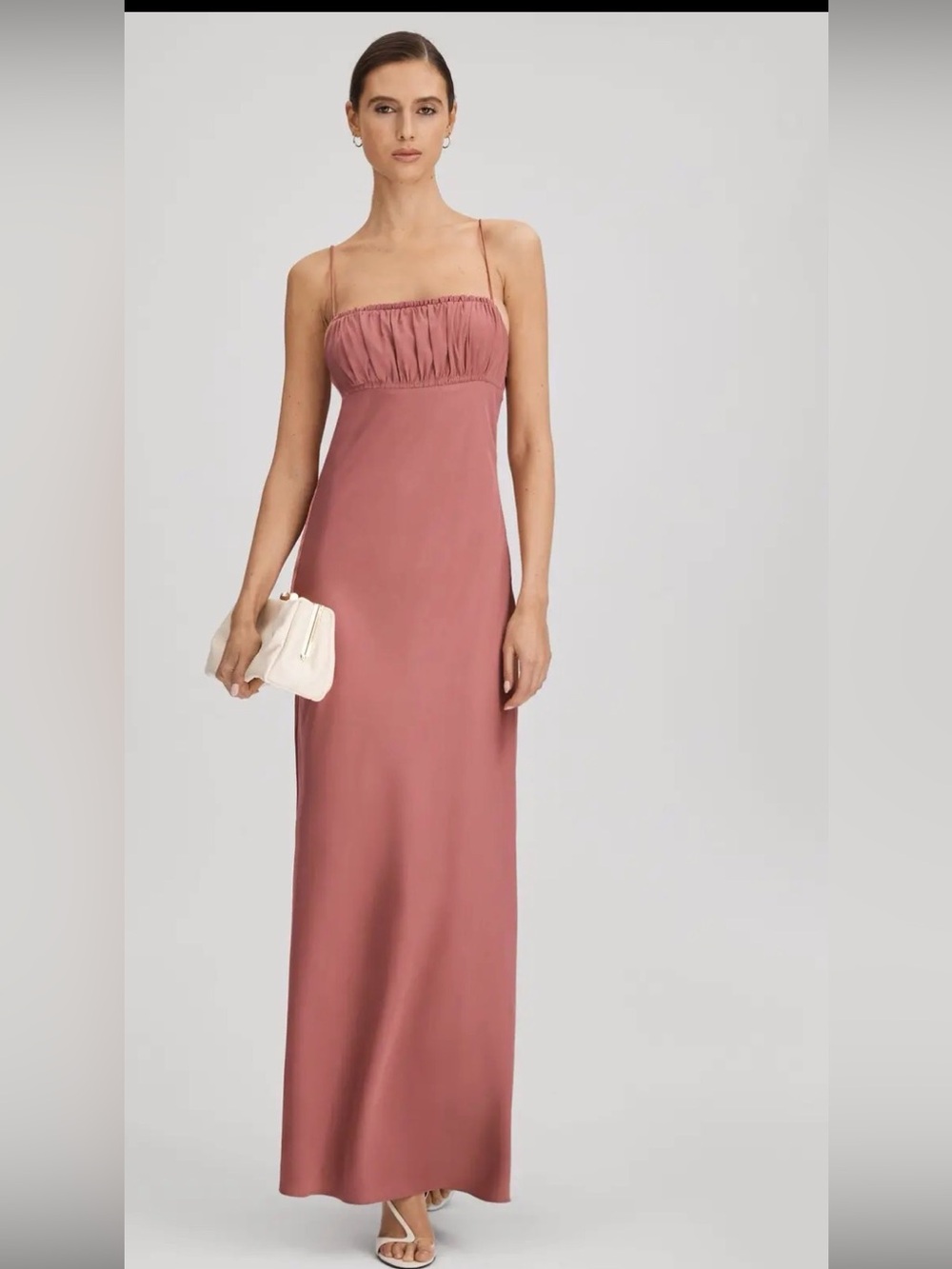 PAIGE Miran Ruched Drape Back Maxi Dress Size 14 Elegant Formal Evening Gown